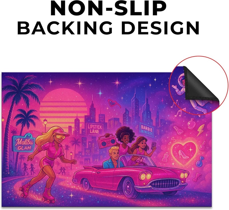 DreamController Barbiie Neoon Custom Rugs for Gamer Room (62x40inch)| Playroom Carpets Inspired by Games & Barbiie Neoon Decor for Gamers | Gamer Room Decor for Kids Teen Anti-Slip Gaming Mats - Image 3